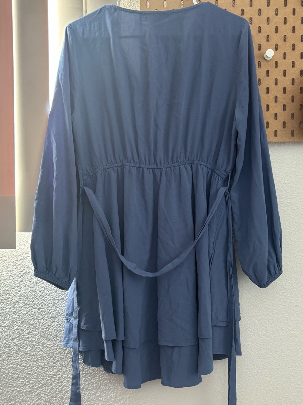 Womens Blue Long-Sleeve Tie-Waist Tunic